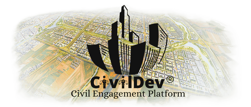 CivilDev logo over an illustrated map of a neighbourhood
